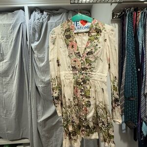 Zimmermann Floral Long Sleeve Dress - Cream and Green